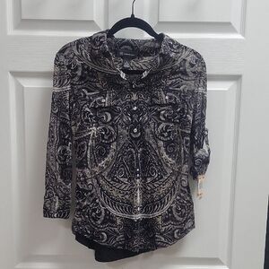 Inc International Concepts Black and Tan Patterned Women's Top Nwt Size S